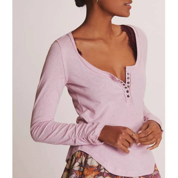 Pilcro Tops - M Pilcro Sustainable Henley Lilac Top Tee Shirt Blouse HH